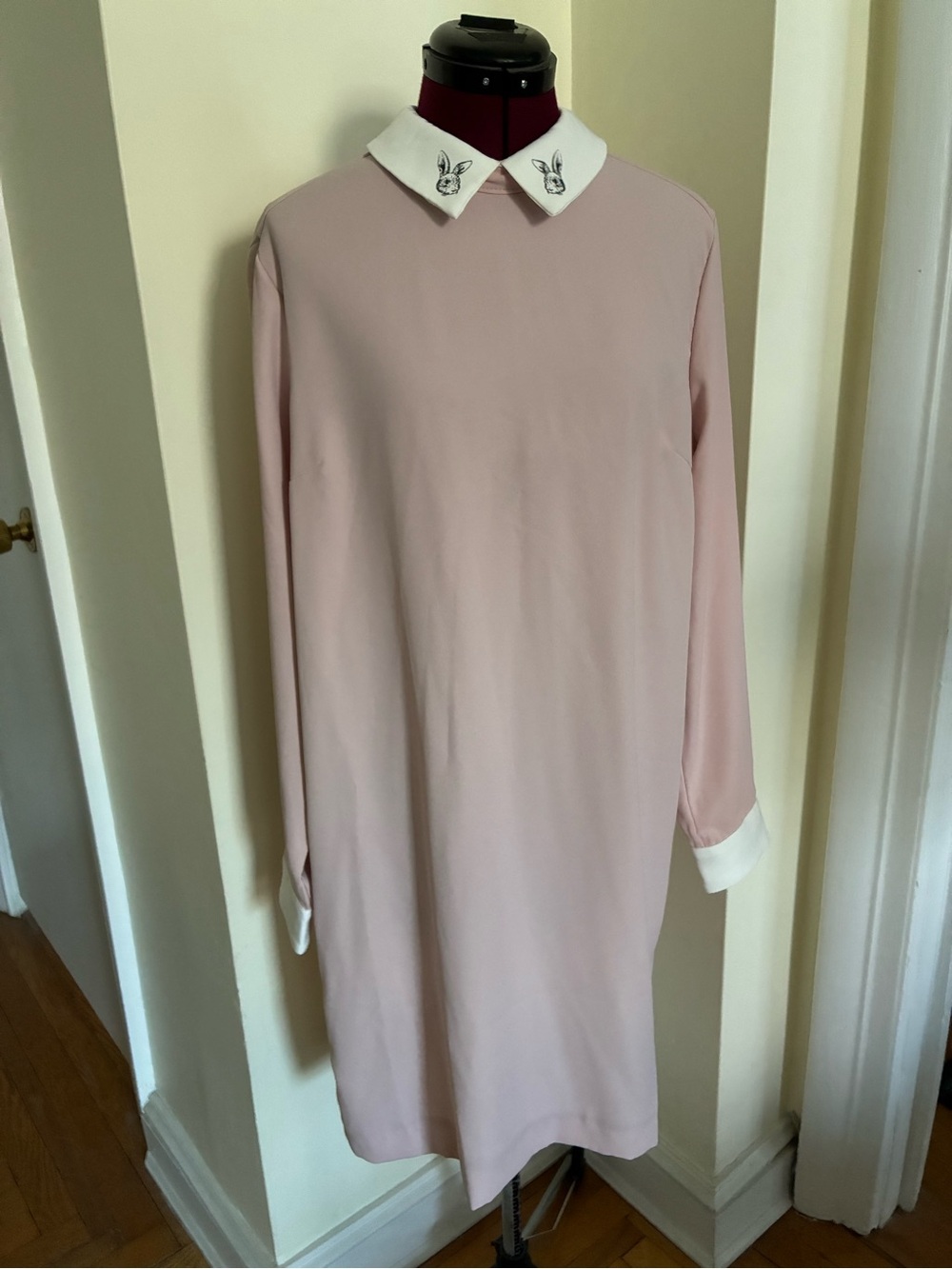 Victoria Beckham for Target Pink Contrast-Collar Rabbit Shift Dress Sz Large